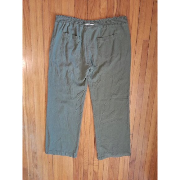 Womens Wide Leg Linen Blend Pull On Drawstring Pants Pockets Size Large Olive - Picture 3 of 9